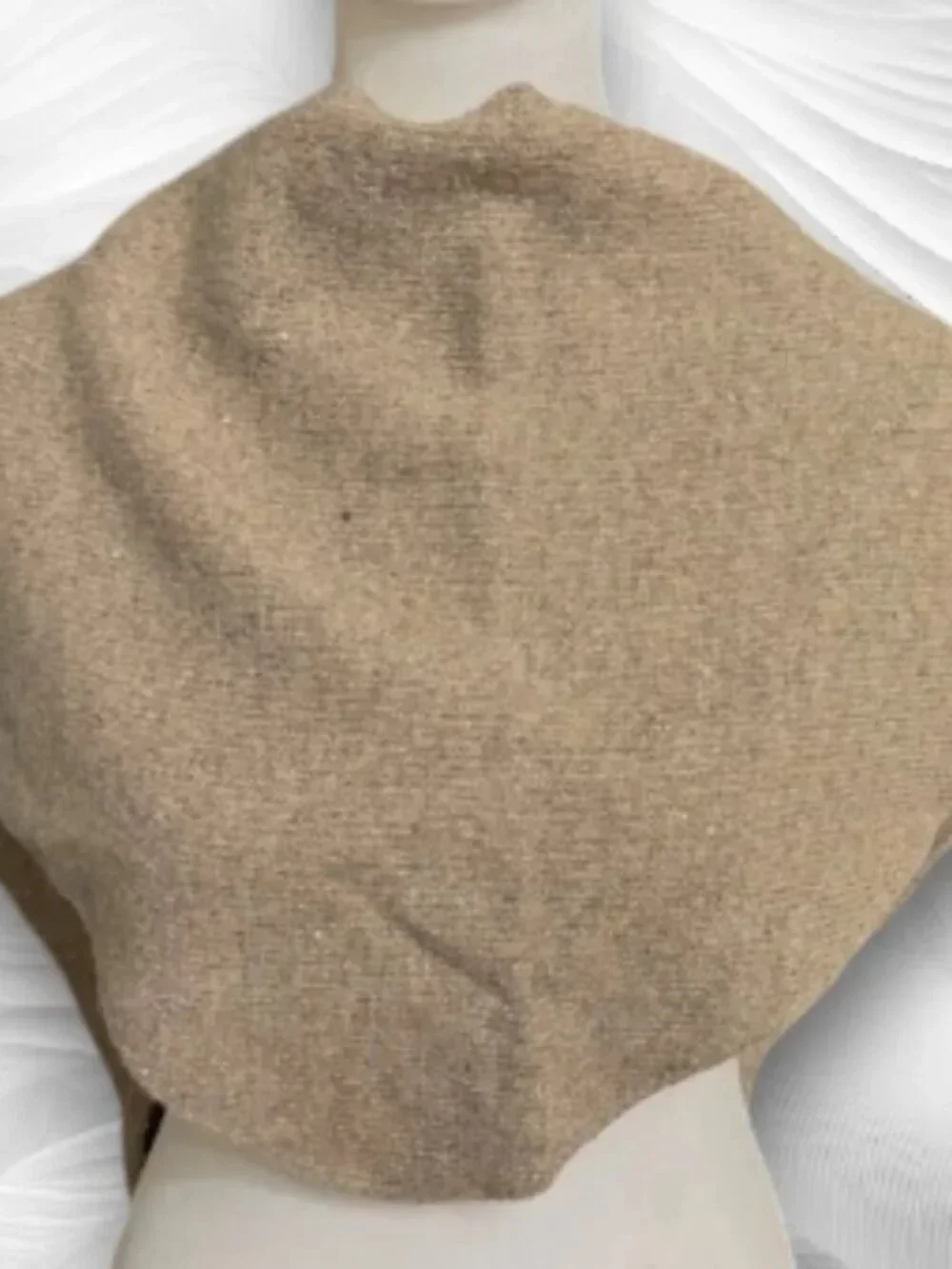 Beige Knit Triangle Scarf with Sequins Soft Cozy Winter Neck Wrap